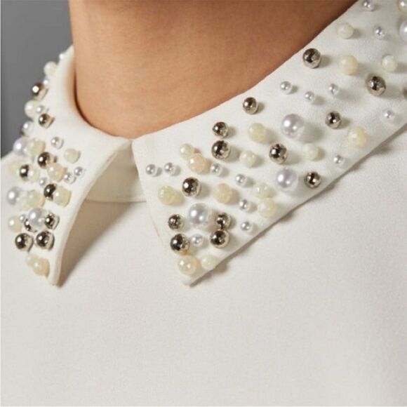 Ted Baker London Jaylen beaded bead embellished collar short sleeves top - Picture 3 of 11